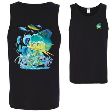 Mahi Mahi Fish Lovers Graphic FRONT AND BACK Mens Tank Top, Black, Small