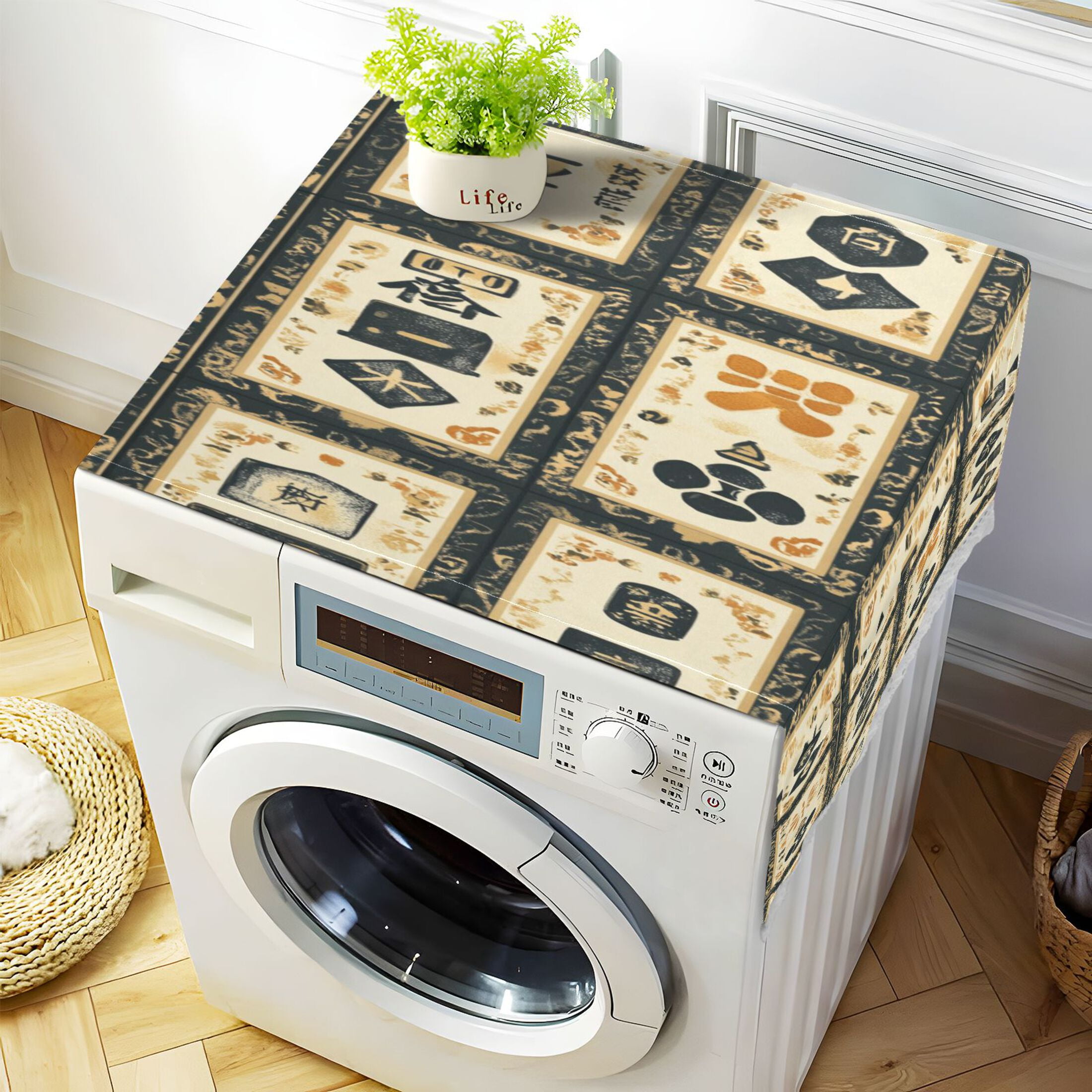Mahjong BackgroundWasher and Dryer Covers Dust-Proof and Oil Resistant Fridge Cover with 4 Storage Pockets Washing Machine Top Cover for Laundry Kitchen Home 51.2 x 22 In