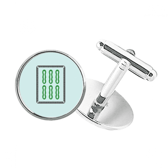 Mahjong Bar 6 Tiles Pattern Round Button Cuff Clip Stud Cufflinks