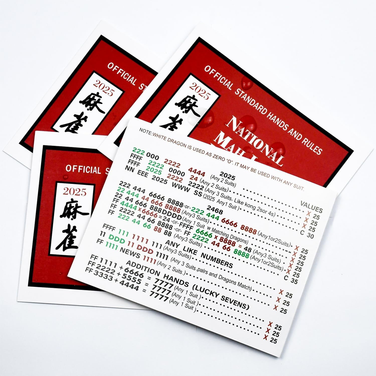 Mahjong Card 2025, Waterproof 4PC Mahjong Card Official Standard Hand and Rules Large Print ...
