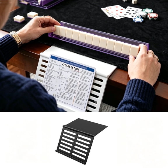 Mahjong Card Holder Stand Foldable Under Mat Slide In Rack, Portable Plastic Playing Card Support Shelf with Angled Viewing Design for Mahjong Game Night Table Accessories