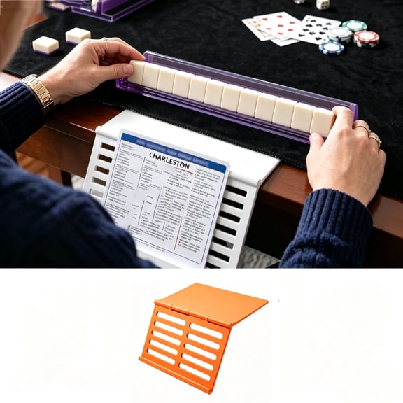 Mahjong Card Holder for Table, Under Mat Slide in Stand Angled Viewing Rack Foldable 3D Printed Space Saving Accessory for All Mahjong Mat, Orange