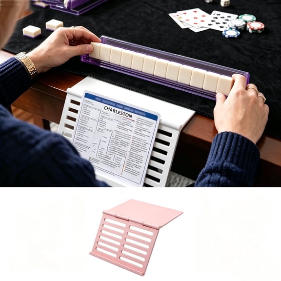 Mahjong Card Holder for Table, Under Mat Slide in Stand Angled Viewing Rack Foldable 3D Printed Space Saving Accessory for All Mahjong Mat, Pink