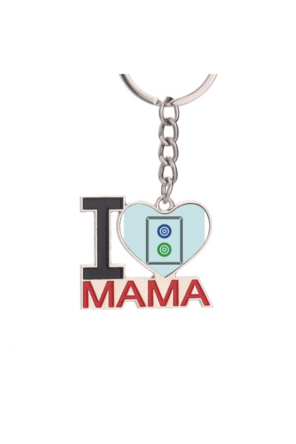 Mahjong Circle Dots 2 Tile Pattern Keychain Metal Keyring Holder Love MAMA Mother