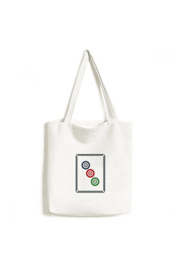 Mahjong Circle Dots 3 Tile Pattern Tote Canvas Bag Shopping Satchel Casual Handbag