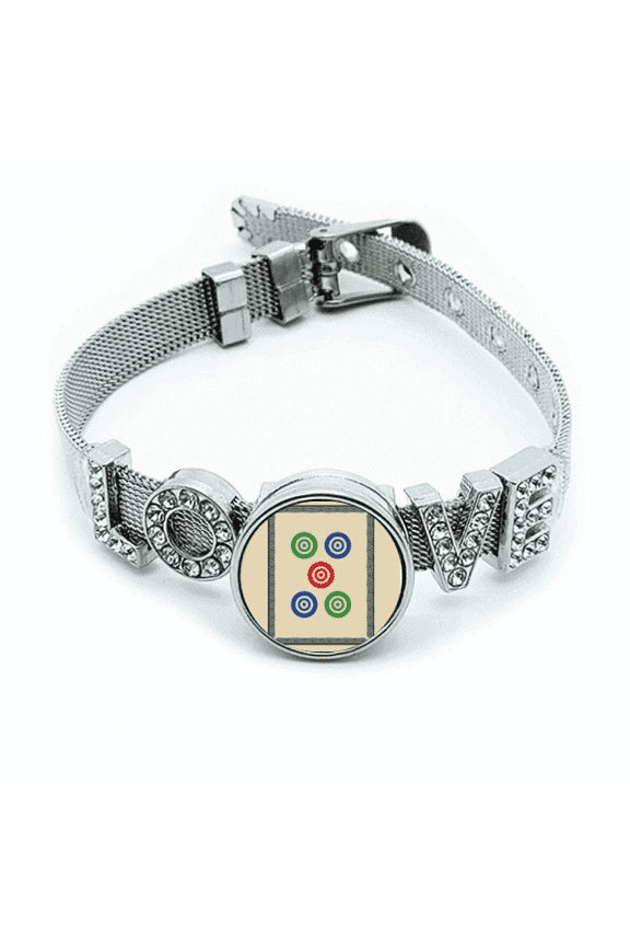 Mahjong Circle Dots 5 Tile Pattern Bracelet Wristband Crystal Love Adjustable Bangle