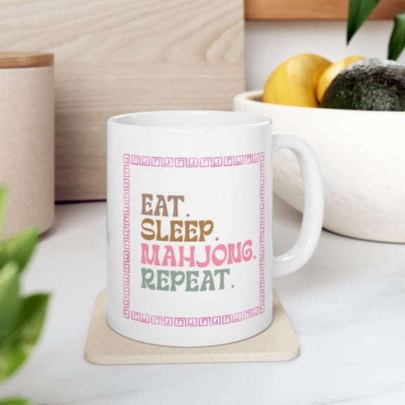 Mahjong Coffee Mug Eat Sp Repeat, Gamer Gift.