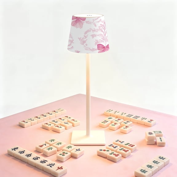 Mahjong Cordless Lamp Delicate Pink Butterfly Floral Soft Curves Elegant Small LED Lamp 3 Color Dimmable Rechargeable Lamps for Mah Jong Table Nightstand Mahjong Gift for Lover