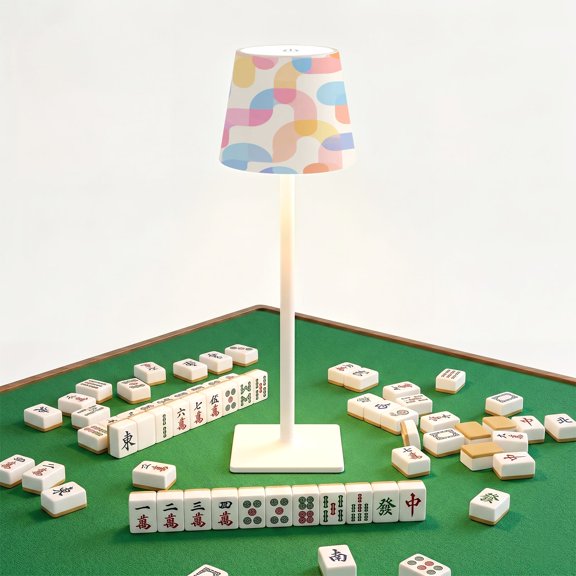 Mahjong Cordless Table Lamp Abstract Pastel Geometric Rounded Organic Shapes Soft Color Blocks LED Desk Lamps Rechargeable 3 Color Dimming Outdoor for Mah Jong Table Nightstand Living Room Gift
