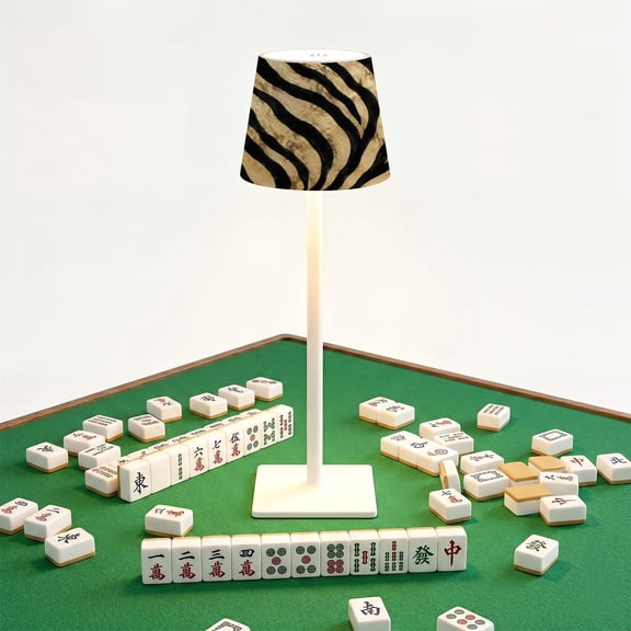 Mahjong Cordless Table Lamp Abstract Zebra Print Beige Black LED Desk Lamps Rechargeable 3 Color Dimming Outdoor for Mah Jong Table Nightstand Living Room Gift