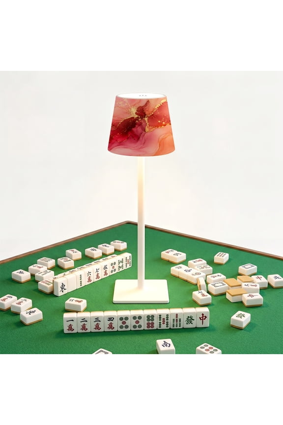 Mahjong Cordless Table Lamp Abstract alcohol ink Burgundy color creative for your LED Desk Lamps Rechargeable 3 Color Dimming Outdoor for Mah Jong Table Nightstand Living Room Gift