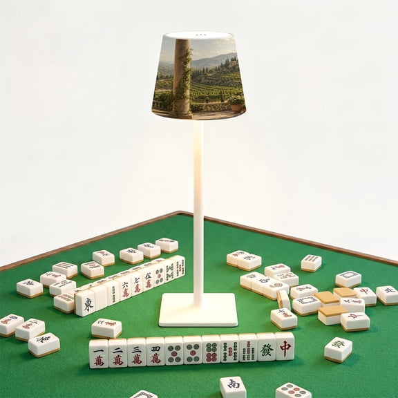 Mahjong Cordless Table Lamp Ancient Mediterranean Terrace Classical Columns Scenic Landscape LED Desk Lamps Rechargeable 3 Color Dimming Outdoor for Mah Jong Table Nightstand Living Room Gift