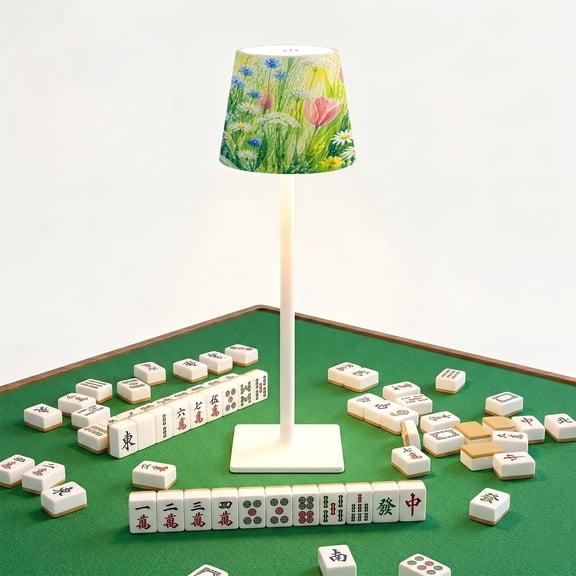 Mahjong Cordless Table Lamp Colorful Spring Meadow Wildflowers Sunlight LED Desk Lamps Rechargeable 3 Color Dimming Outdoor for Mah Jong Table Nightstand Living Room Gift