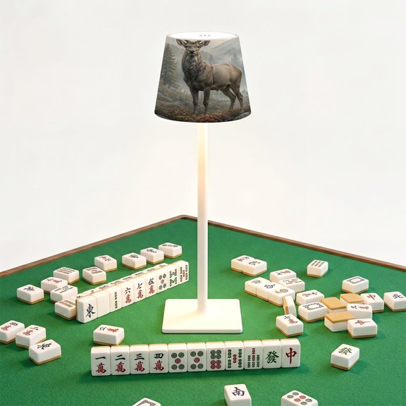 Mahjong Cordless Table Lamp Deer Majestic Stag Vibrant Forest Mountain Backdrop LED Desk Lamps Rechargeable 3 Color Dimming Outdoor for Mah Jong Table Nightstand Living Room Gift