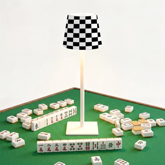 Mahjong Cordless Table Lamp Finish flag Race flag LED Desk Lamps Rechargeable 3 Color Dimming Outdoor for Mah Jong Table Nightstand Living Room Gift