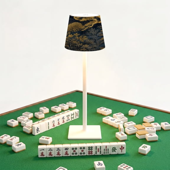 Mahjong Cordless Table Lamp Golden Tree Branches Forest Scene Dark Blue LED Desk Lamps Rechargeable 3 Color Dimming Outdoor for Mah Jong Table Nightstand Living Room Gift