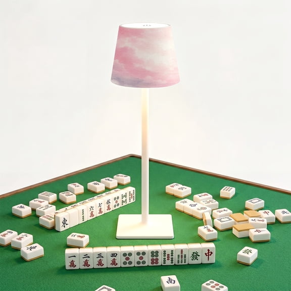 Mahjong Cordless Table Lamp Gray pink sky vintage soft watercolor LED Desk Lamps Rechargeable 3 Color Dimming Outdoor for Mah Jong Table Nightstand Living Room Gift
