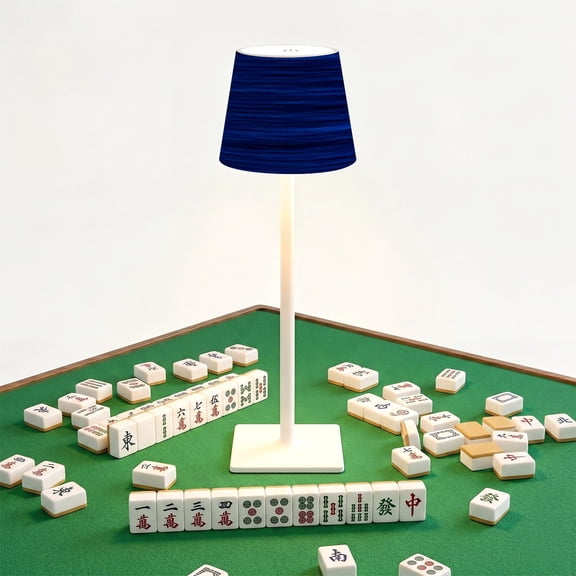 Mahjong Cordless Table Lamp Navy Blue Marl Heather Triblend Melange Seamless Repeat Kit fabric LED Desk Lamps Rechargeable 3 Color Dimming Outdoor for Mah Jong Table Nightstand Living Room Gift