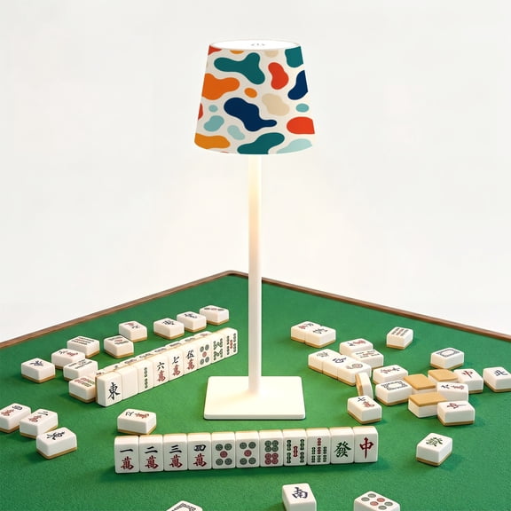 Mahjong Cordless Table Lamp Seamless abstract modern doodles Bright summer print Trendy colorful LED Desk Lamps Rechargeable 3 Color Dimming Outdoor for Mah Jong Table Nightstand Living Room Gift