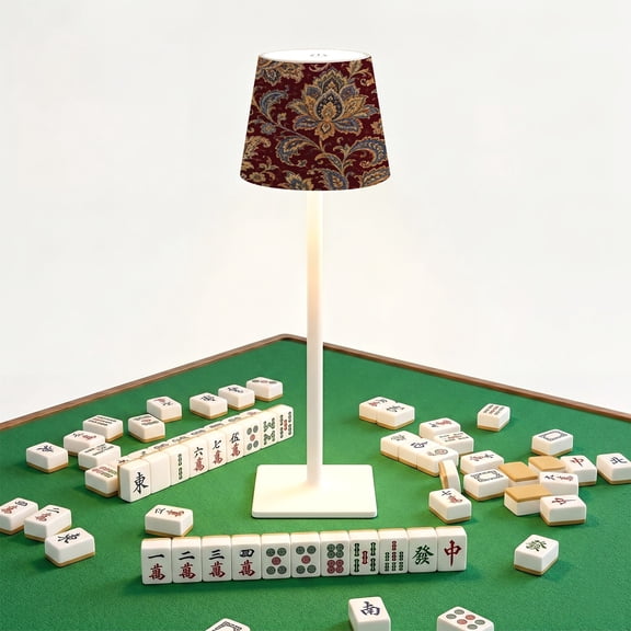 Mahjong Cordless Table Lamp Seamless fantasy flowers natural floral decoration curly vintage Boho LED Desk Lamps Rechargeable 3 Color Dimming Outdoor for Mah Jong Table Nightstand Living Room Gift