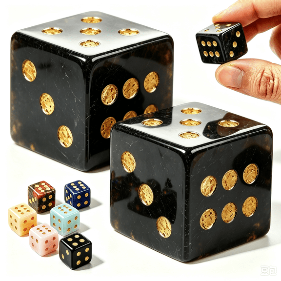 Mahjong Dice, 2Pcs Stone Dice For Tabletop Party Games And Collectible Desktop Ornament, Black
