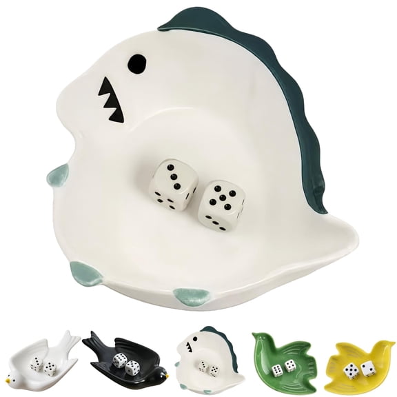 Mahjong Dice Dish White Bird Ceramic Tile-Inspired Accessory Tray Minimalist Tabletop Organizer for Board Game Pieces Nightstand Rings and Vanity Display