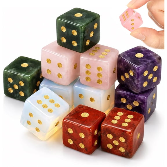 Mahjong Dice Set, 10 PCS 17mm Crystal D6 Dice Set, Polished Stone Style Mahjong Sieve Accessories for Tabletop Game, Board Games, Casino Party, Craps