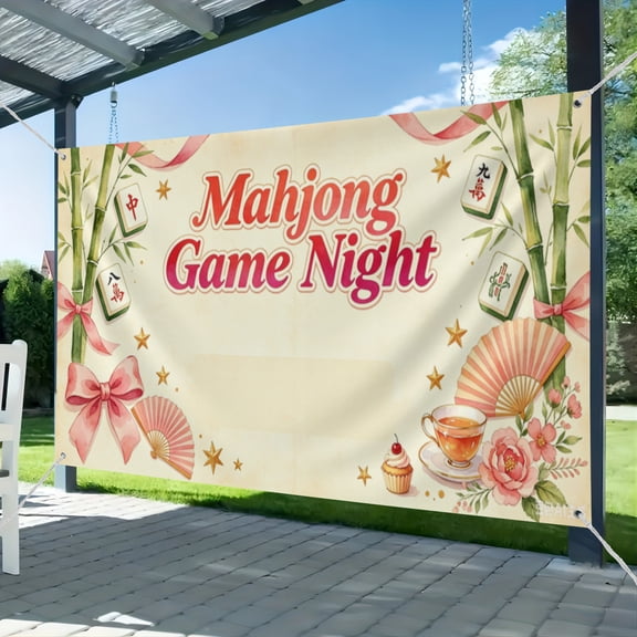 Mahjong Game Night Backdrop Banner, Colorful Tile Game Party Background for Adult Game Night, Girls Night and Party Photo Decoration 51*59IN