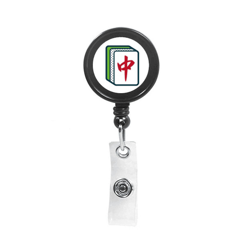 Mahjong Game Red Medium Toy Retractable Keychain Badge Holder ID Badge