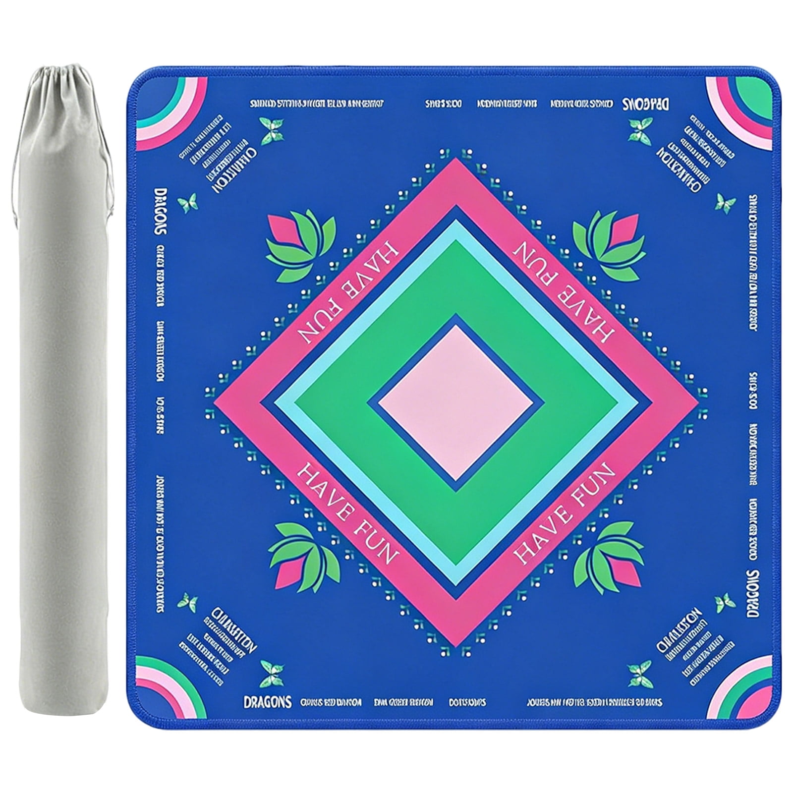 Mahjong Game Table Mat, Thicken Non-slip Rubber with Locked Edge, Blue, 1 Piece, for Home Card Game Night