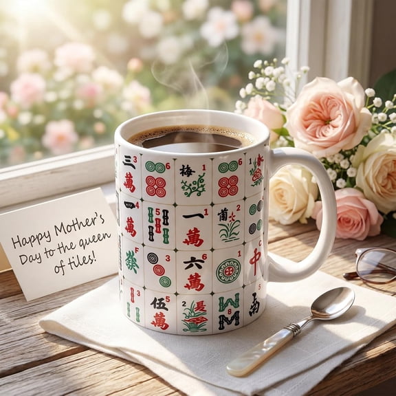 Mahjong Gift Mug 11oz Funny Mah Jong Themed Ceramic Coffee Mug for Women Mom Mahjong Lover Sister Friends Mah Jong Enthusiasts Holiday Mother's Day Birthday Gift Home Office Decoration