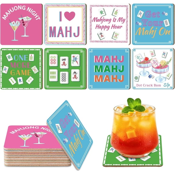 Mahjong Gifts 8 Pack Mahjong Coasters, Mahjong Gifts for Women, Mahjong Accessories, Gift for Mahjong Lovers, Mahjong Party Supplies