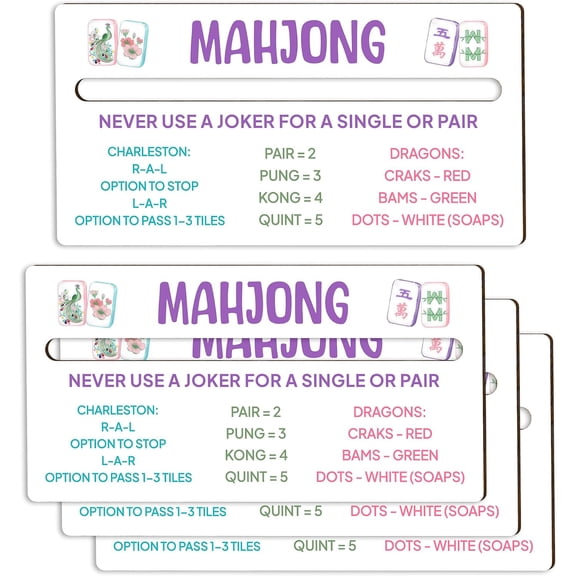 Mahjong Line Reader 4 Pack - Mahjong Line Finder Smooth Sliding PVC Waterproof Premium Table Game Accessory Gift Set