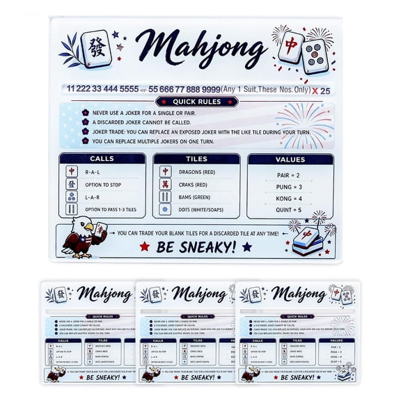 Mahjong Line Reader 4-Pack with Rules, Stars and Stripes Design