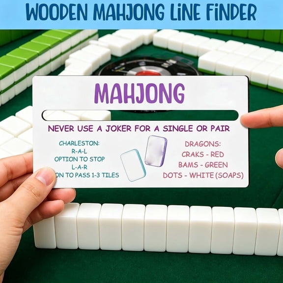 Mahjong Line Reader Set with Rules 4 Piece Mahjong Card Line Finder Wooden Style Mahjong Accessories Game Helper for Game Night Family Gathering Mahjong Lovers Gift Collection