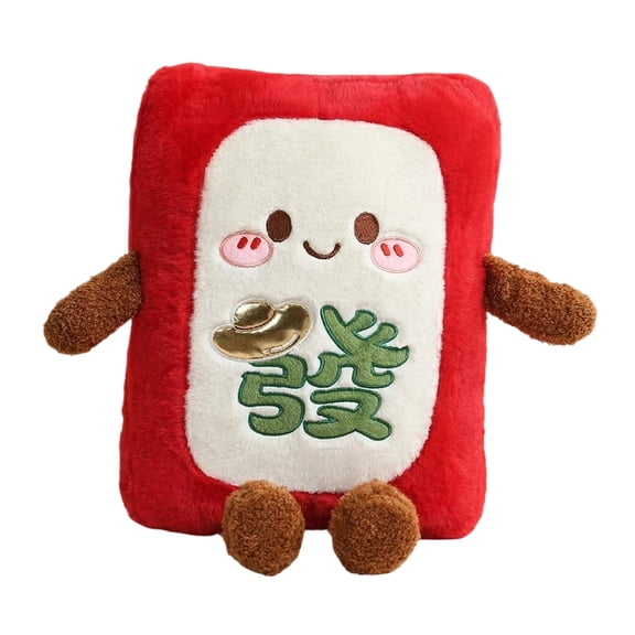 Mahjong, Mahjong Tile, Tile Game, 12X15 In, Embroidery, Cute Plush, Plush Toy, Fuzzy Pillow, Red Pillow, Red Decor, Living Room, Holiday Gatherings, 1 Pc