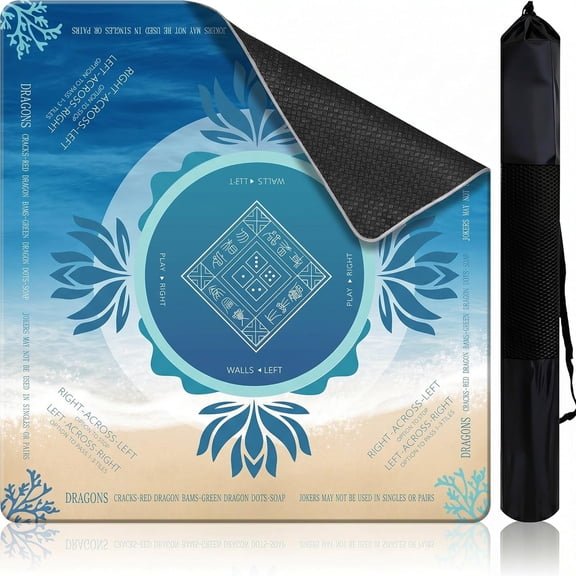 Mahjong Mat 2025 Upgraded No-Crease & No Odor Design, 32.3 Inch with Waterproof Velvet, Non-Slip PU Silicone, Lightweight for Noise Reduction, Includes Printed Rules for Tiles and Cards (Ocean)