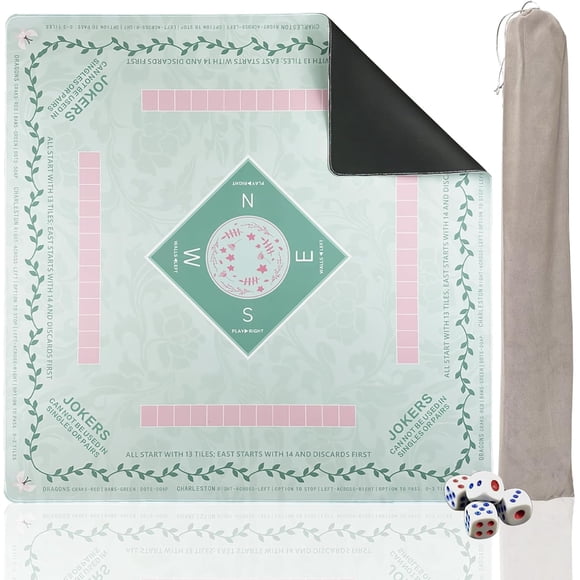 Mahjong Mat 31 * 31 Inch Non-Slip Noise Reduction, American Mahjong Mat for Table with Bag, Waterproof Surface Mah Jongg Mats for Poker, Card, Dominoes, Board & Tile Games （Light Green