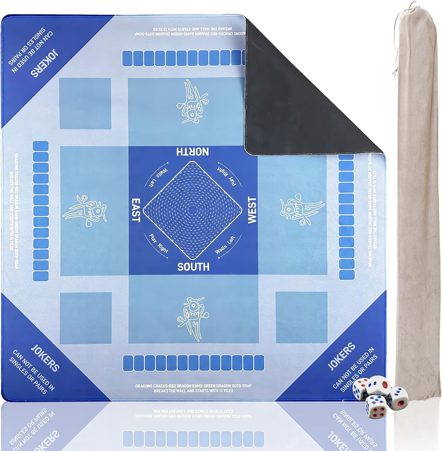 Mahjong Mat 31 * 31 Inch Non-Slip Noise Reduction, American Mahjong Mat for Table with Bag, Waterproof Surface Mah Jongg Mats for Poker, Card, Dominoes, Board & Tile Games (Blue)