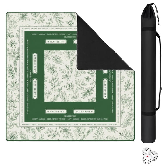 Mahjong Mat 31.5 Inch 3mm Thick Green Pink Rubber, Non-Slip Noise-Reducing Shipped Rolled No Creases with Rules Pad for Board Games