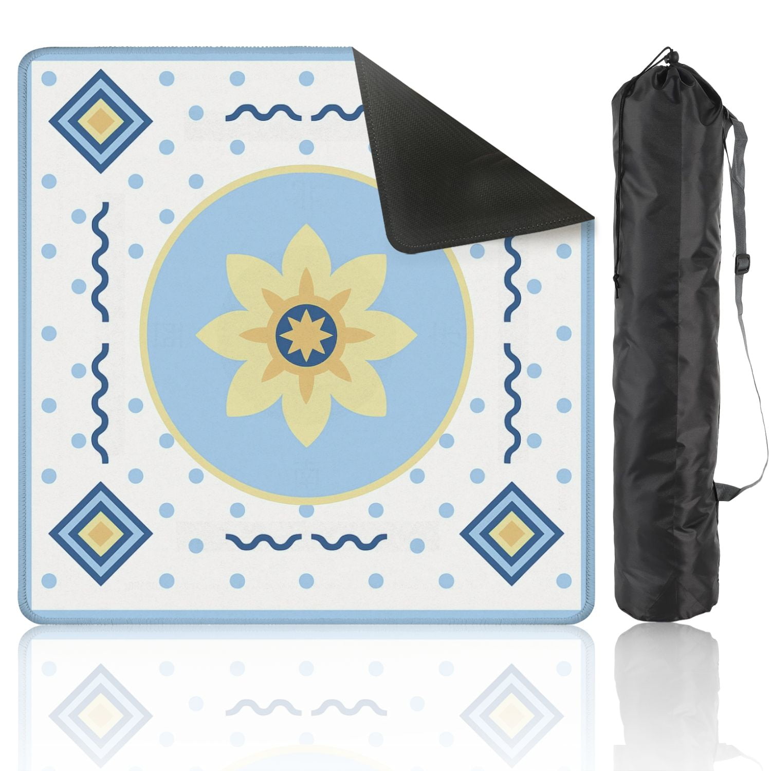 Mahjong Mat 31.5" x 31.5" Abstract Floral Soft Blue Yellow Anti-Slip and Noise Reduction Symmetry Design Mahjong Tiles Table Cover for Dominoes Poker Card Board and Tile Games