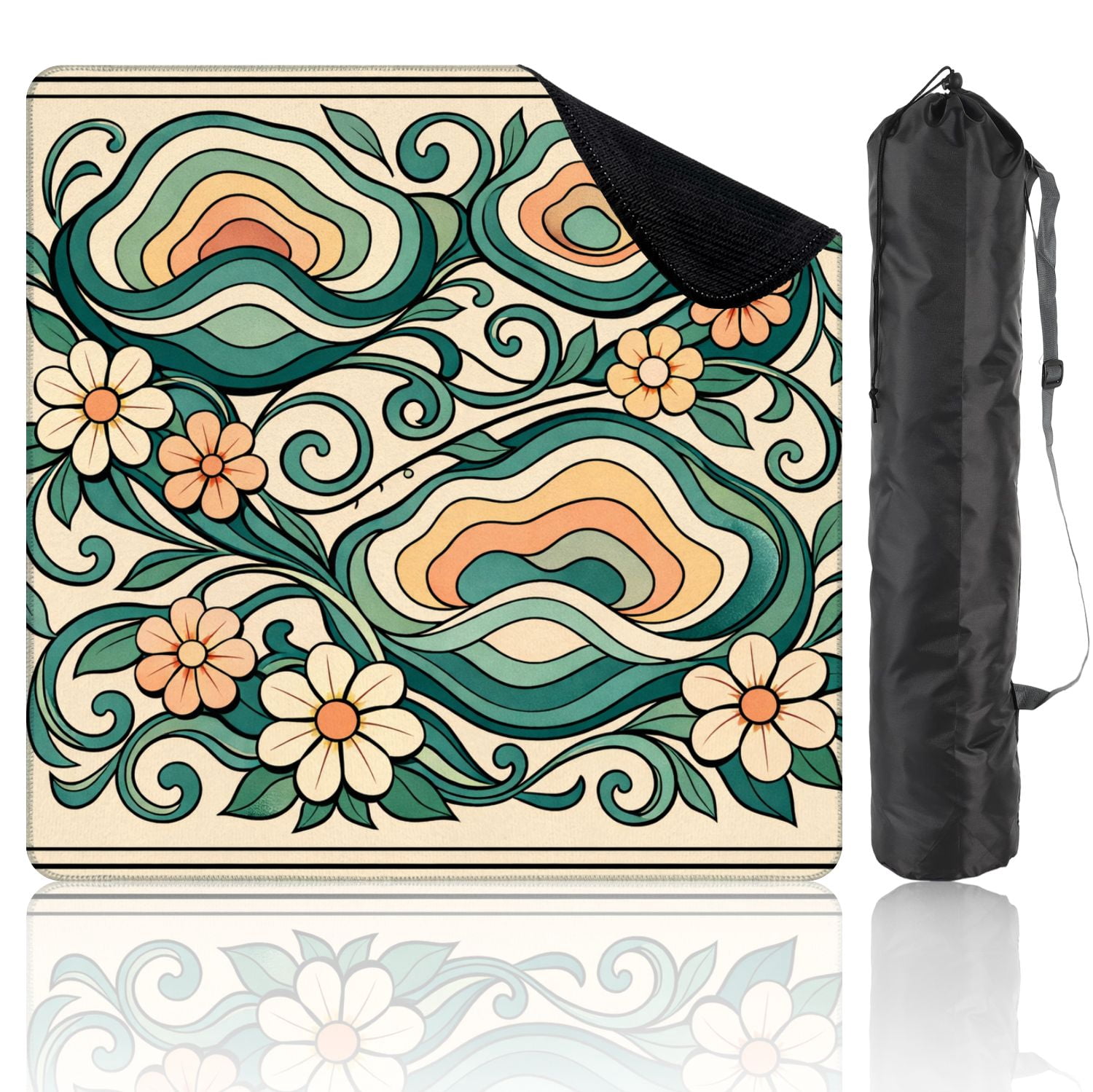 Mahjong Mat 31.5" x 31.5" Abstract Floral Waves Soft Teal Peach Tones Whimsical Swirls Non-Slip Noise Reduction Mahjong Tiles Table Cover for Dominoes Poker Card Board and Tile Games