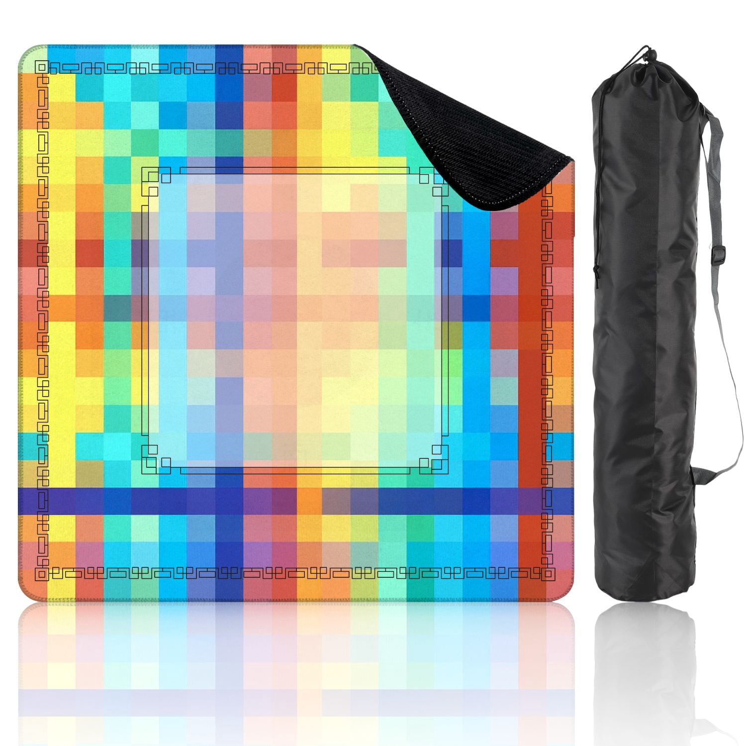Mahjong Mat 31.5" x 31.5" Abstract Geometric Bold Shapes Vibrant Colors Non-Slip Noise Reduction American Mahjong Tiles Table Cover for Dominoes Poker Card Board Games Gift