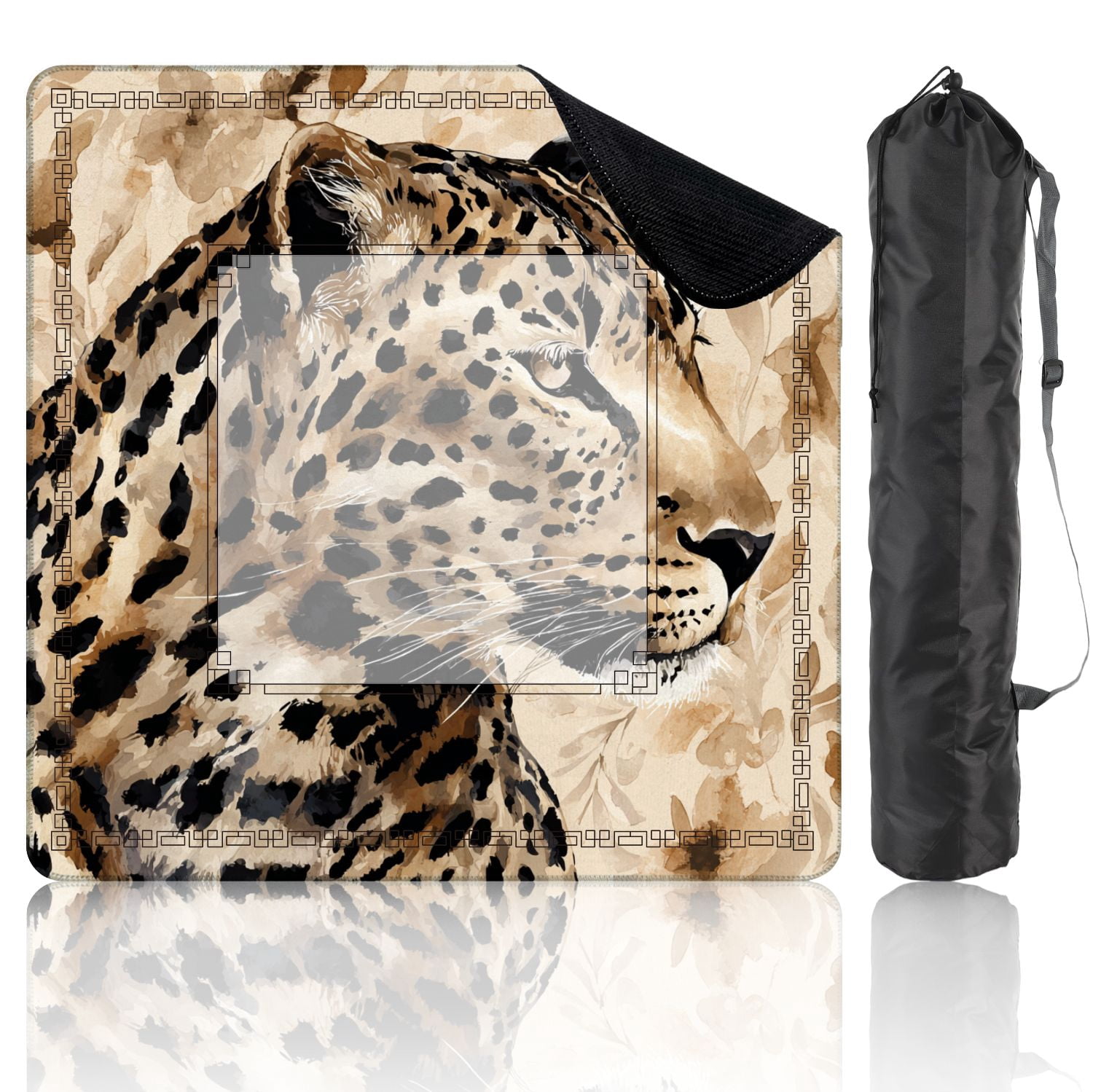 Mahjong Mat 31.5" x 31.5" Abstract Leopard Trendy seamless print Animal Non-Slip Noise Reduction American Mahjong Tiles Table Cover for Dominoes Poker Card Board Games Gift