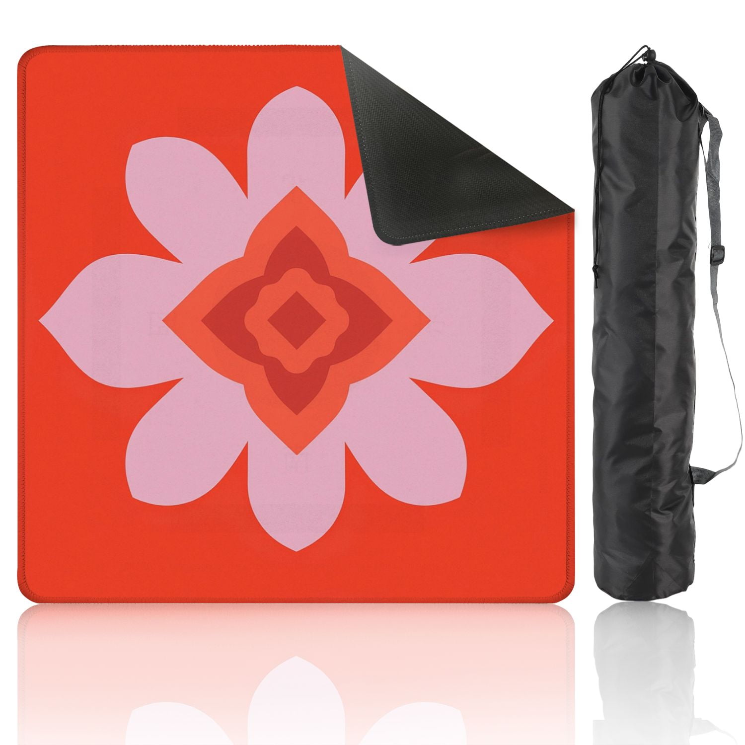 Mahjong Mat 31.5" x 31.5" Abstract Pink Flower Geometric Shapes Vibrant Red Anti-Slip and Noise Reduction Symmetry Design Mahjong Tiles Table Cover for Dominoes Poker Card Board and Tile Games