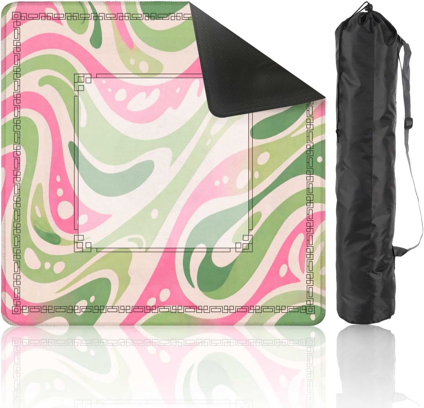 Mahjong Mat 31.5" x 31.5" Abstract Pink Green Fluid Waves Non-Slip Noise Reduction Mahjong Tiles Table Cover for Dominoes Poker Card Board and Tile Games Gift
