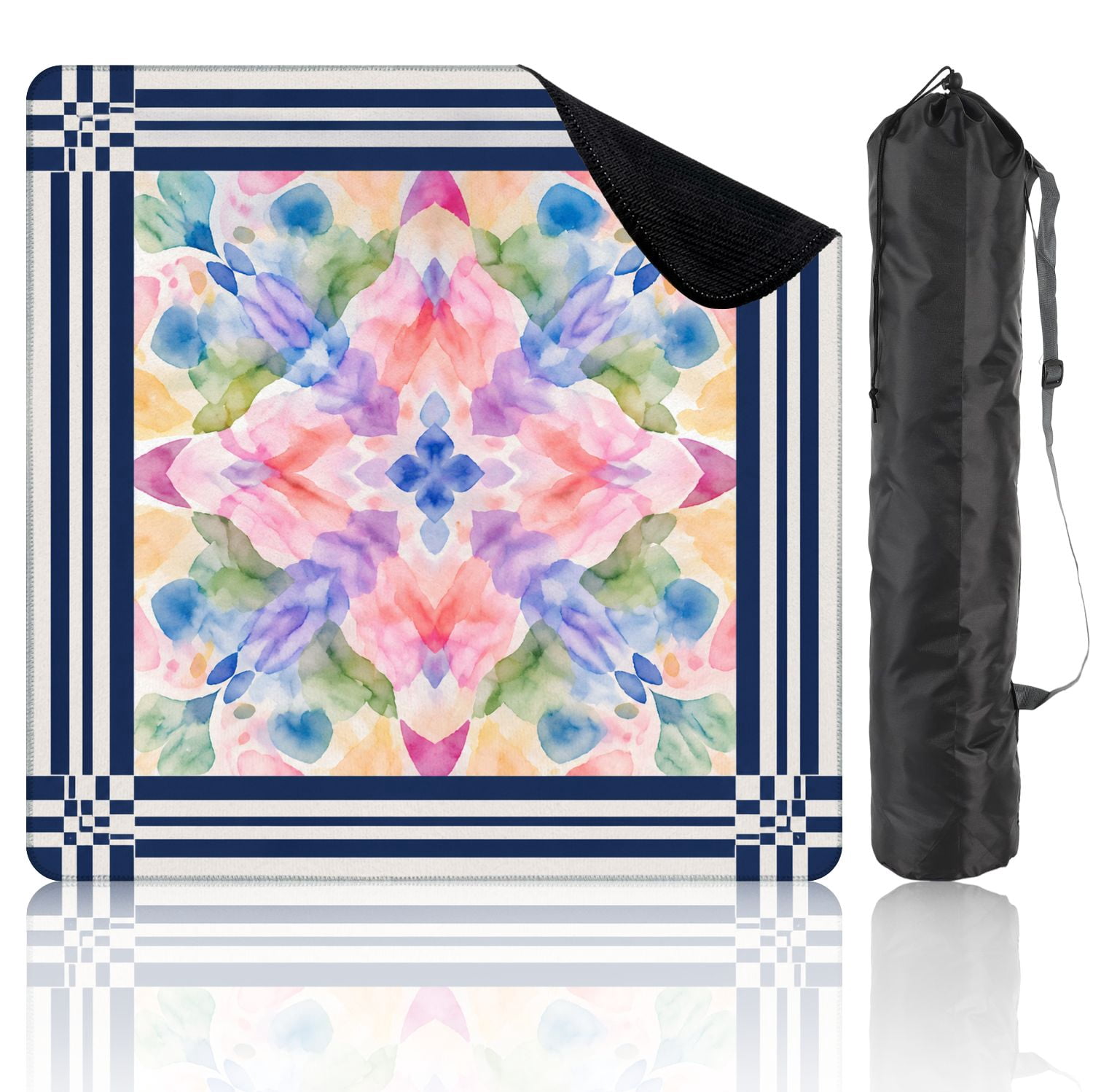 Mahjong Mat 31.5" x 31.5" Abstract Watercolor Stripes Pink Blue Yellow Tones Non-Slip Noise Reduction Mahjong Tiles Table Cover for Dominoes Poker Card Board and Tile Games