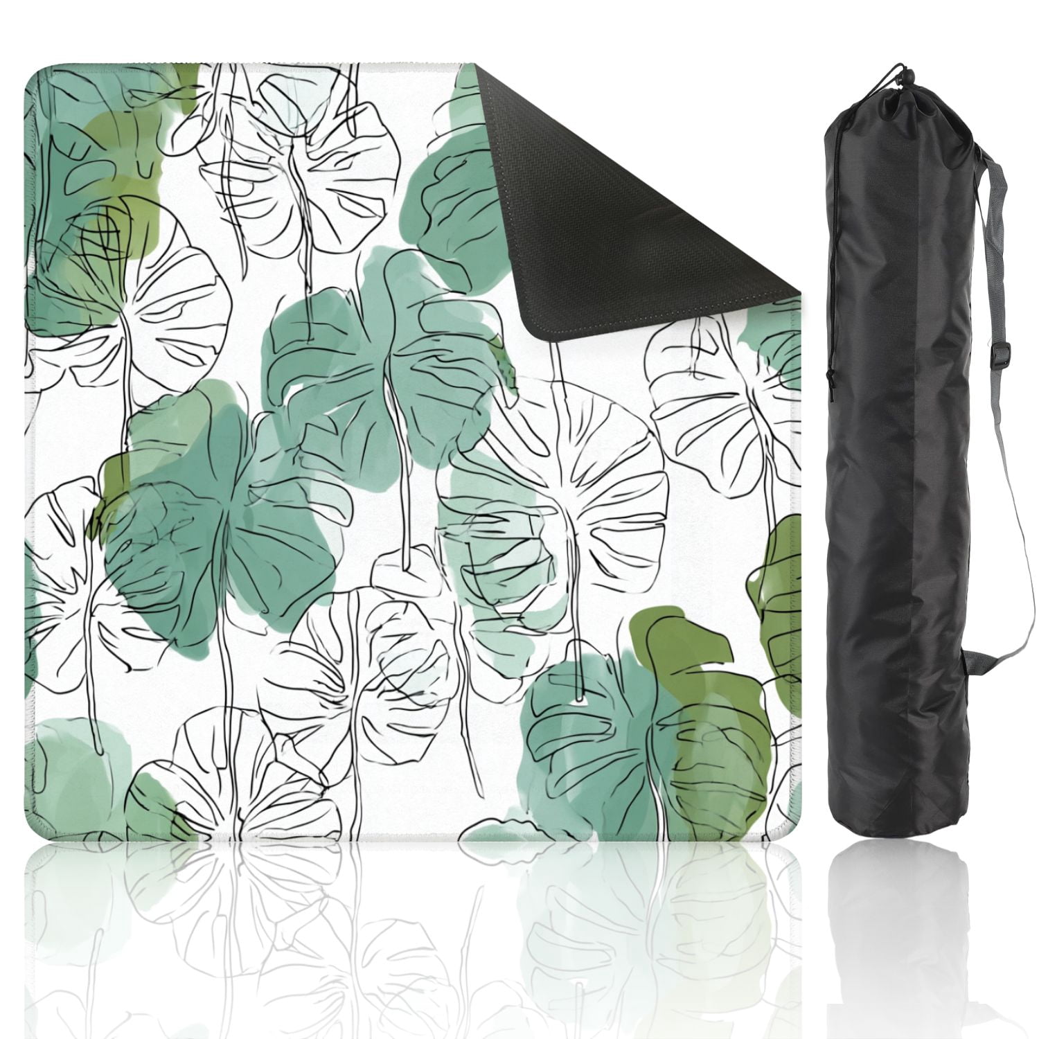Mahjong Mat 31.5" x 31.5" Abstract minimal monstera leaves plant line drawing Non-Slip Noise Reduction American Mahjong Tiles Table Cover for Dominoes Poker Card Board Games Gift