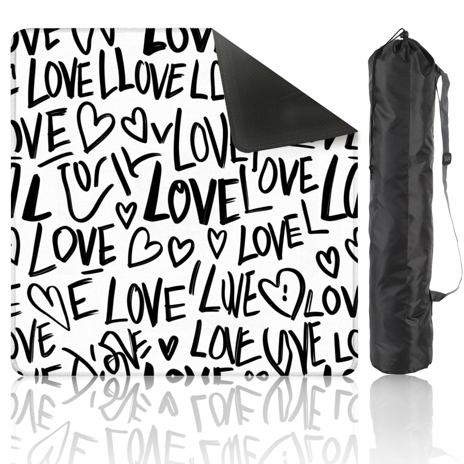 Mahjong Mat 31.5" x 31.5" Abstract seamless chaotic words love hearts Grunge monochrome Non-Slip Noise Reduction American Mahjong Tiles Table Cover for Dominoes Poker Card Board Games Gift