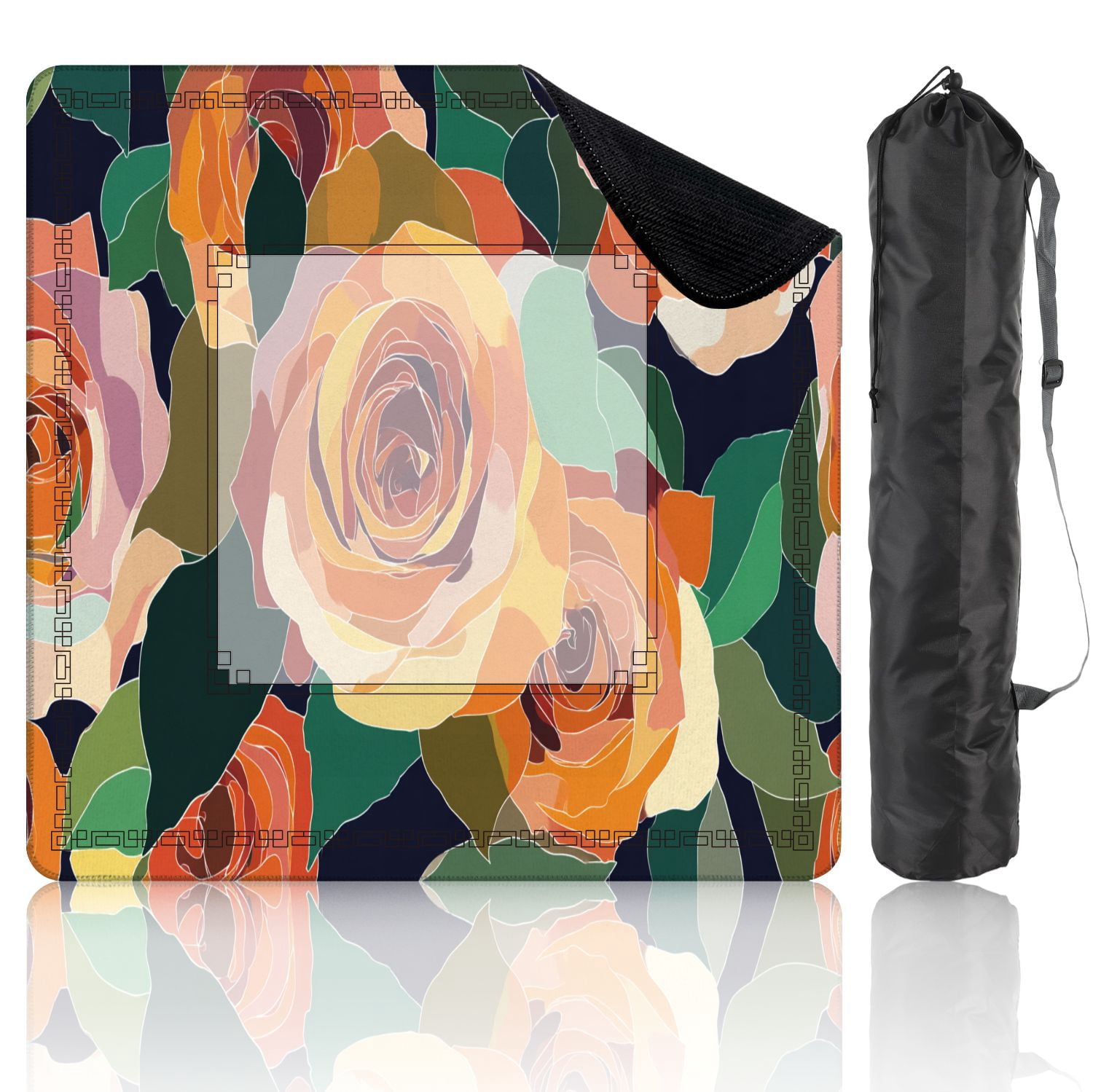 Mahjong Mat 31.5" x 31.5" Artistic seamless abstract flowers Creative collage Non-Slip Noise Reduction American Mahjong Tiles Table Cover for Dominoes Poker Card Board Games Gift